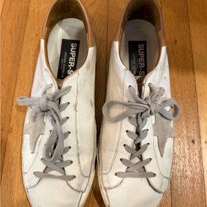 Golden Goose White and Gray Leather Sneakers